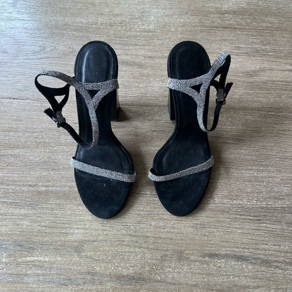 Zara woman’s sliver black stripe heels sandals - Picture 2 of 12